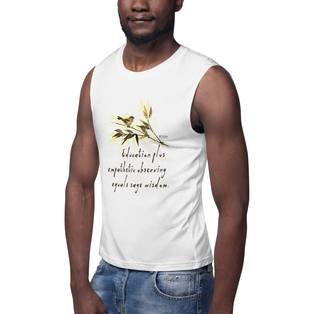 Sage Wisdom Haiku With Sparrow on Men's Muscle Shirt