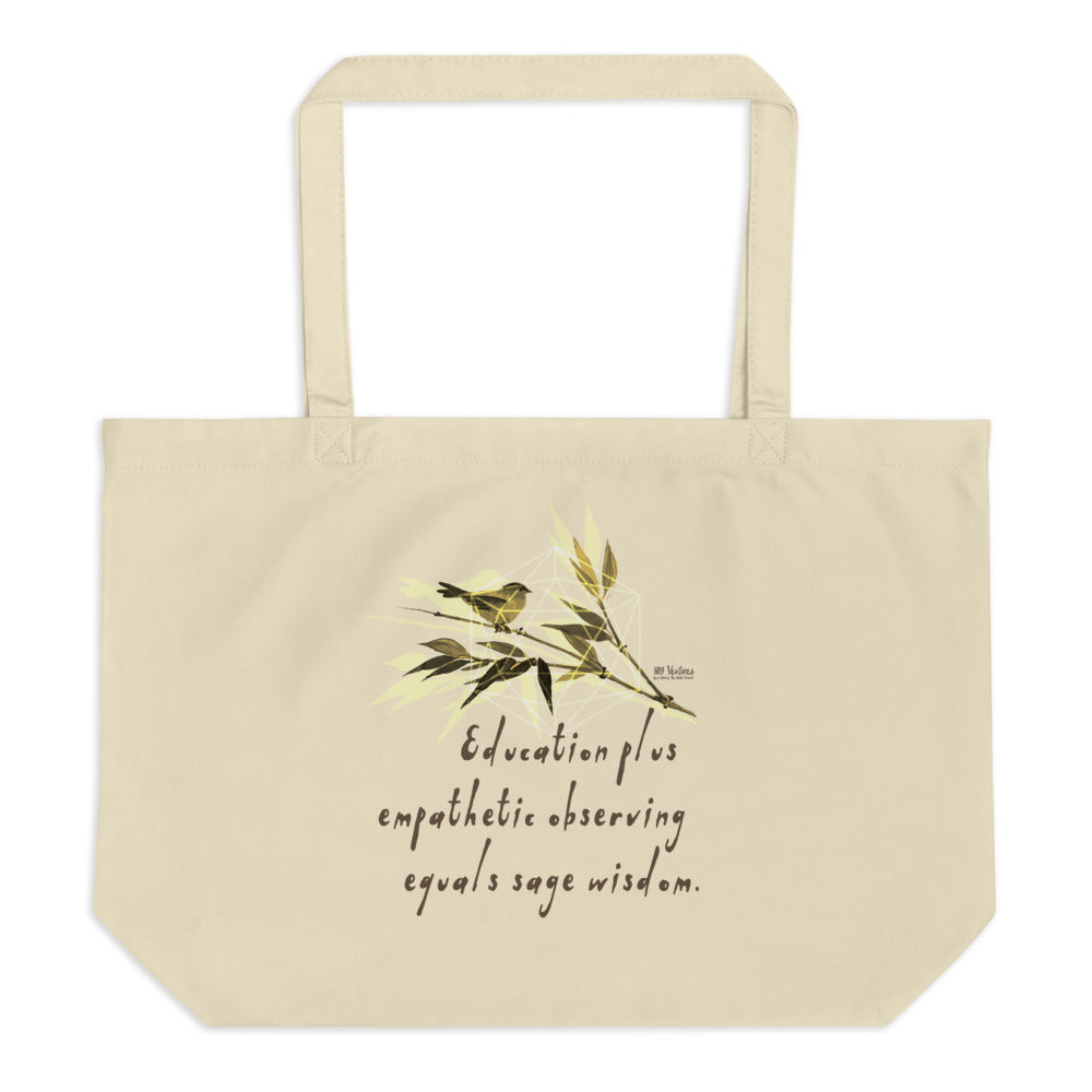 Sage Wisdom Haiku With Sparrow on Large Organic Tote Bag