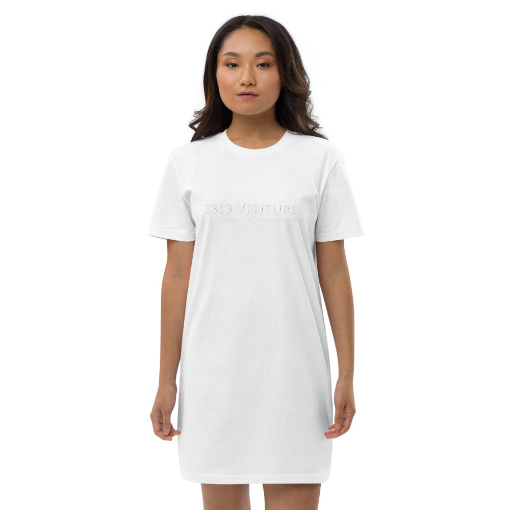 5813 Ventures Logo In Pearl on Women's Organic Cotton T-Shirt Dress