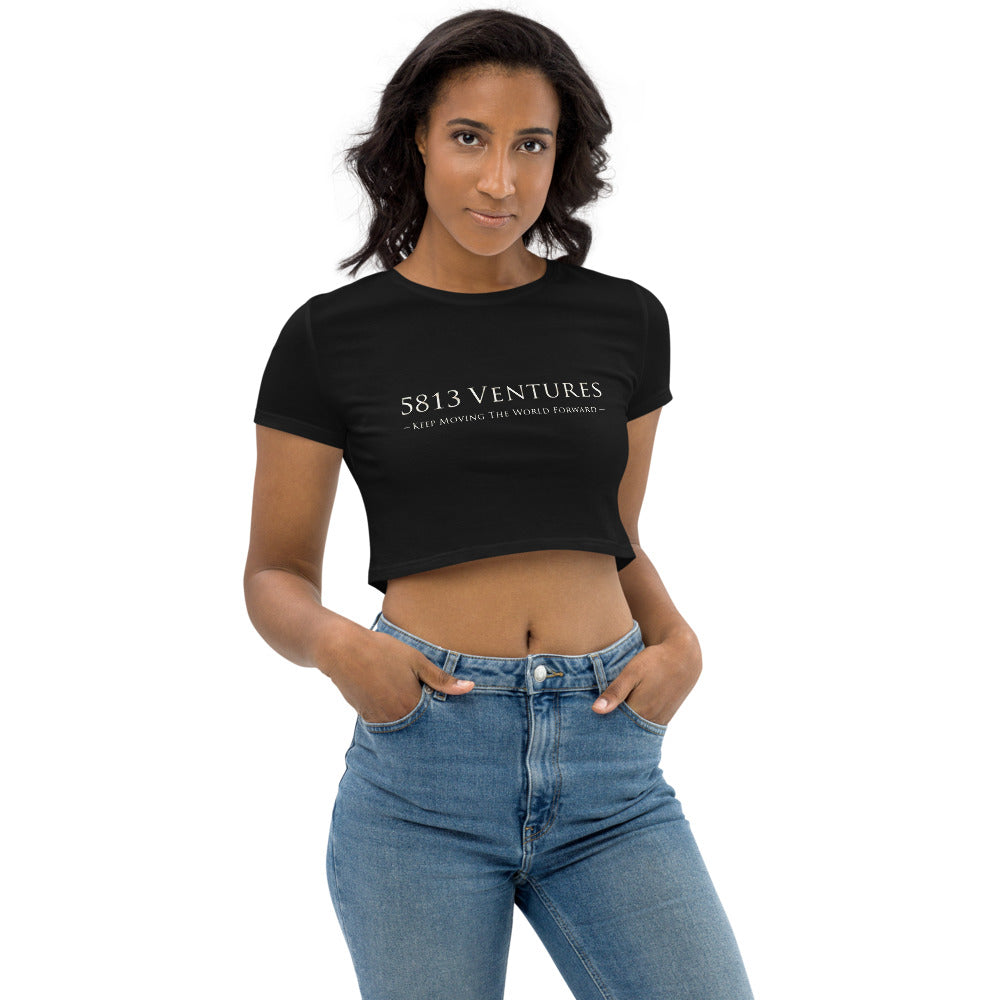 5813 Ventures Logo In Pearl on Women's Organic Crop Top