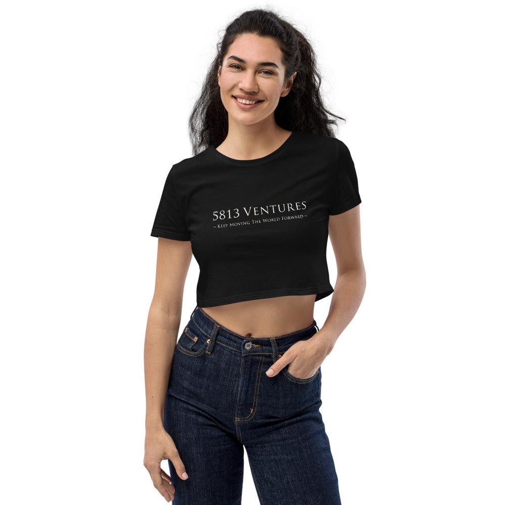 5813 Ventures Logo In Pearl on Women's Organic Crop Top