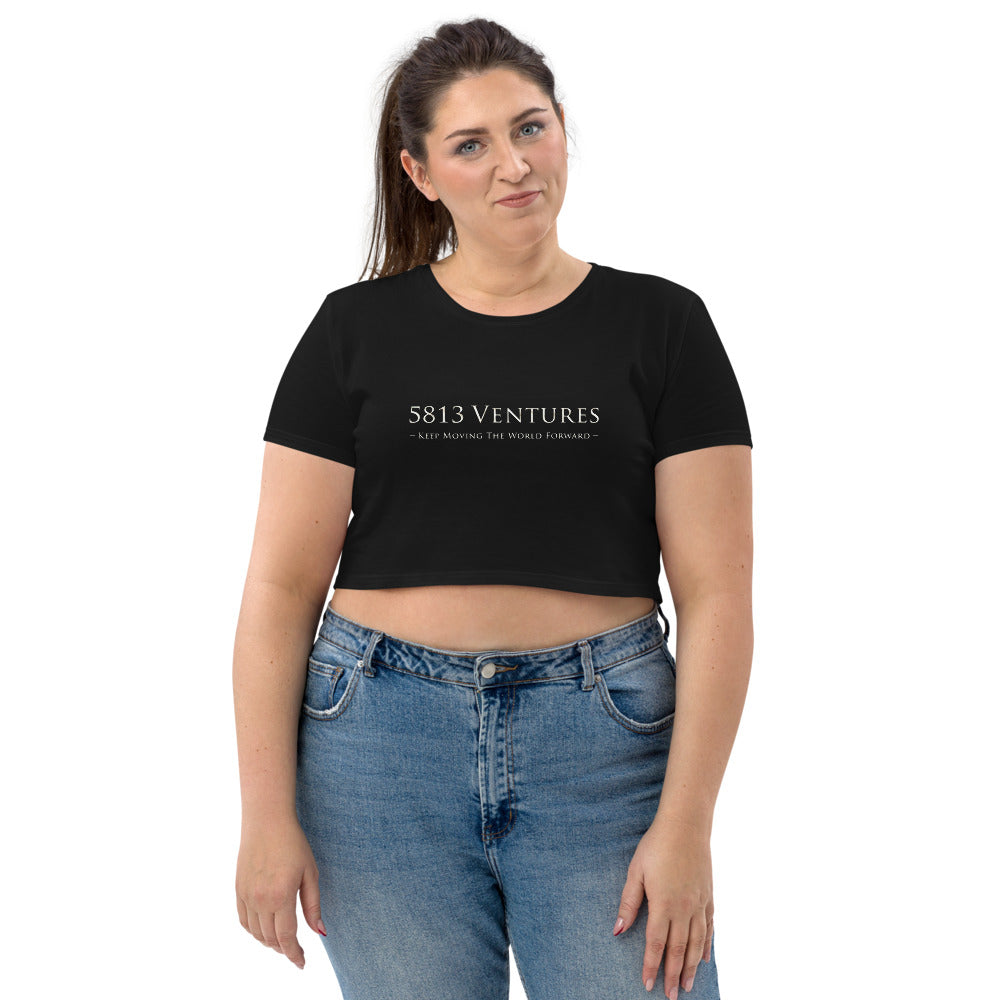 5813 Ventures Logo In Pearl on Women's Organic Crop Top