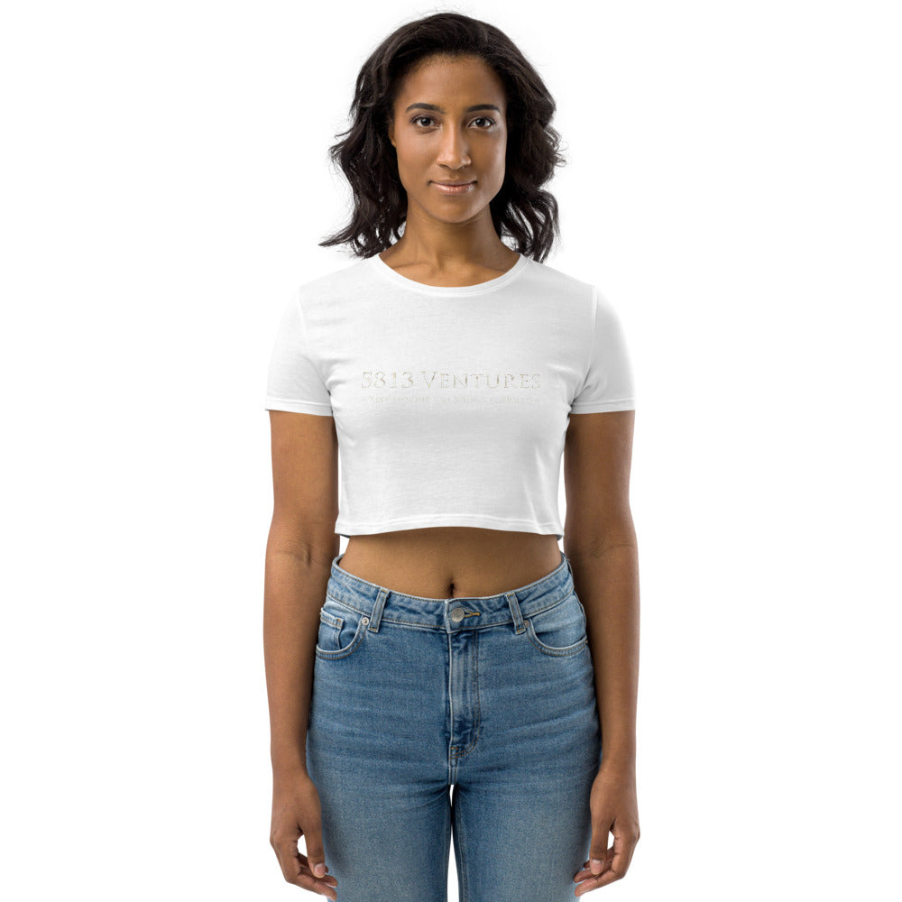 5813 Ventures Logo In Pearl on Women's Organic Crop Top