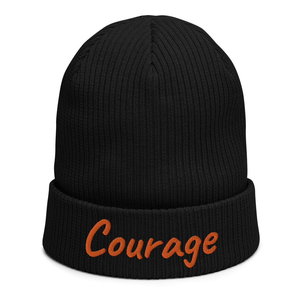 Courage In Amber Embroidery on Organic Beanie