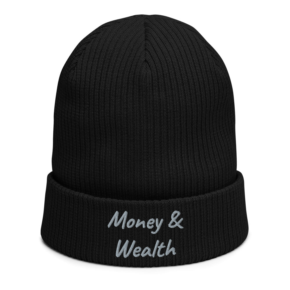 Money & Wealth In Silver Embroidery on Organic Beanie