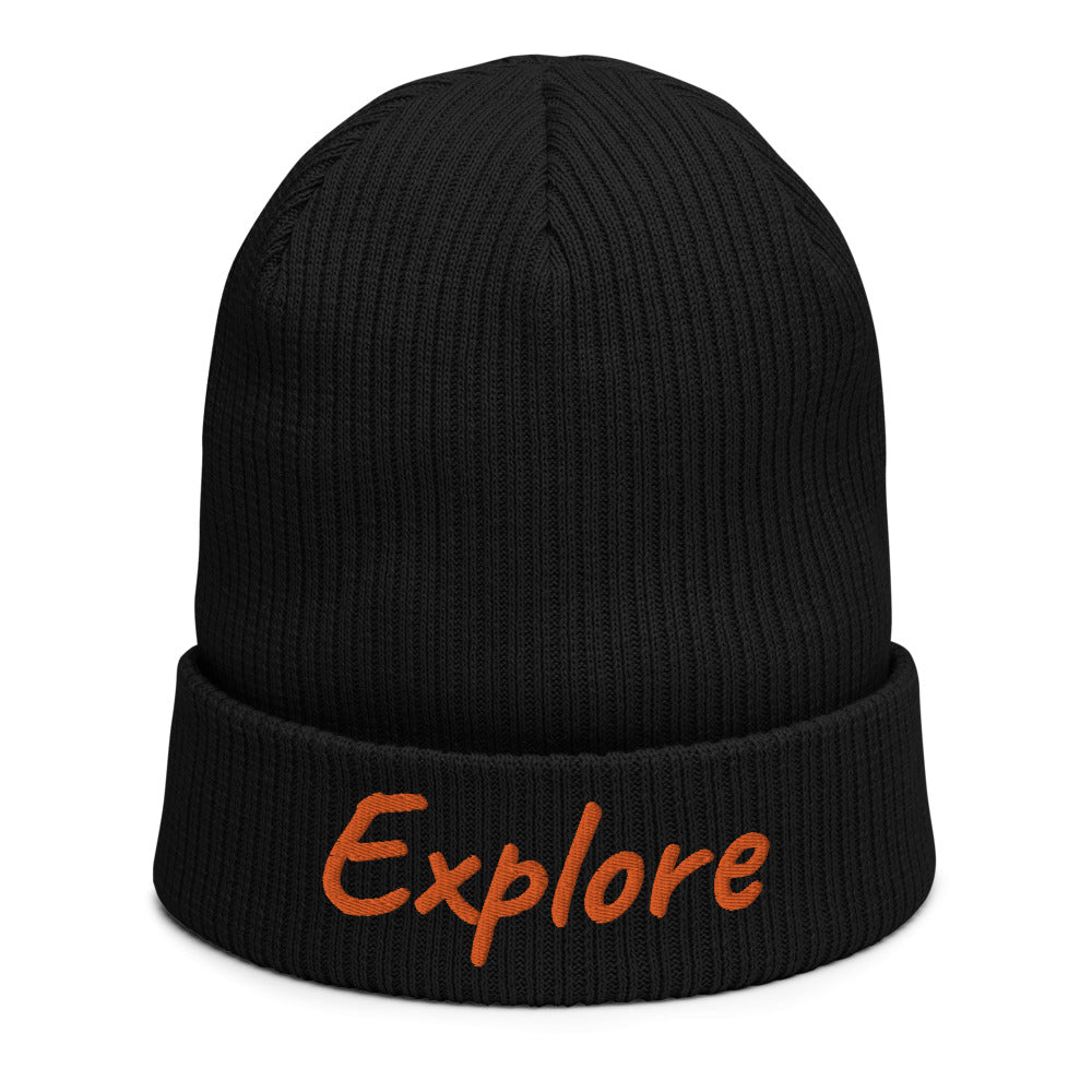 Explore In Amber Embroidery on Organic Beanie