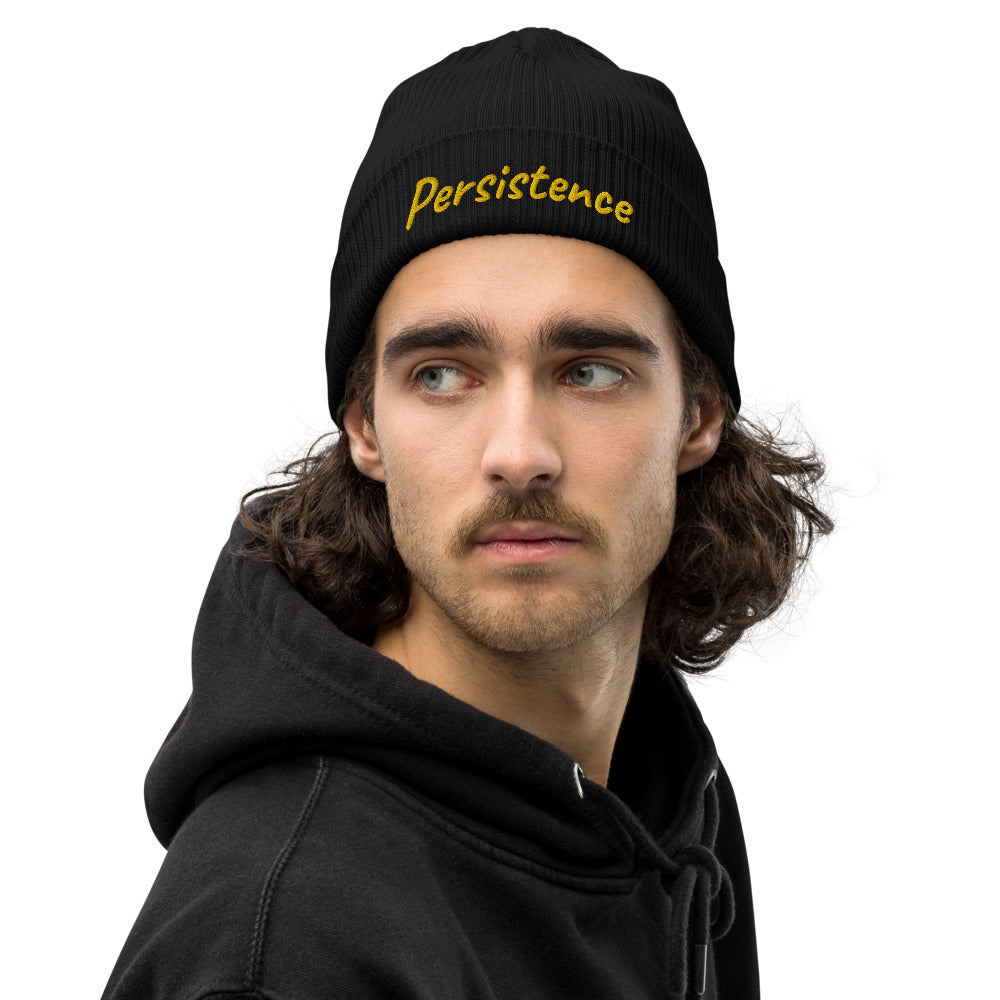 Persistence In Gold Embroidery on Organic Beanie