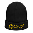 Optimist In Gold Embroidery on Organic Beanie