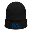 Win In Sapphire Embroidery on Organic Beanie