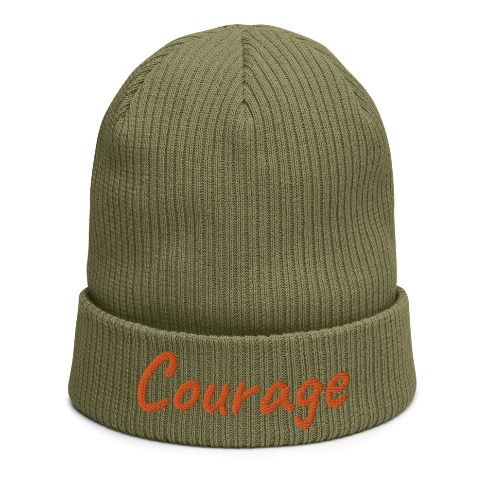 Courage In Amber Embroidery on Organic Beanie