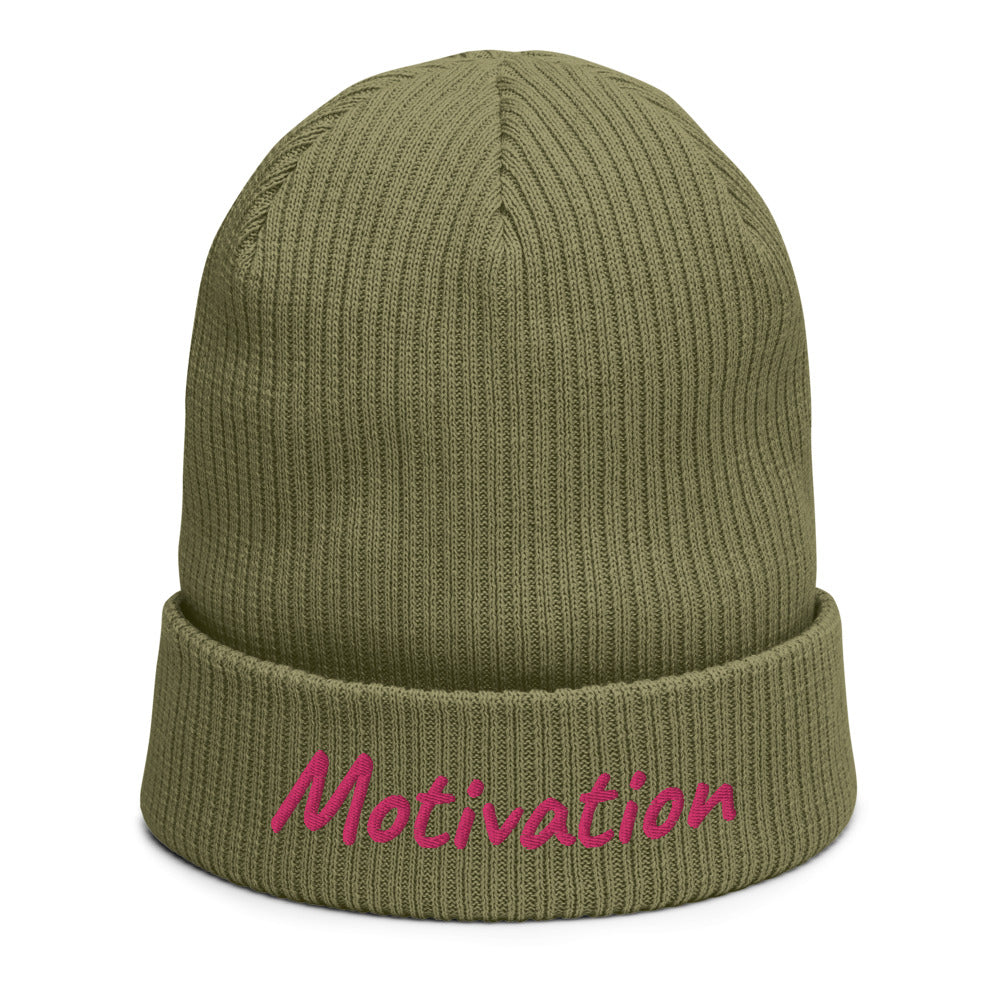 Motivation In Star Rose Quartz Embroidery on Organic Beanie