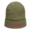 Gratitude In Star Rose Quartz Embroidery on Organic Beanie