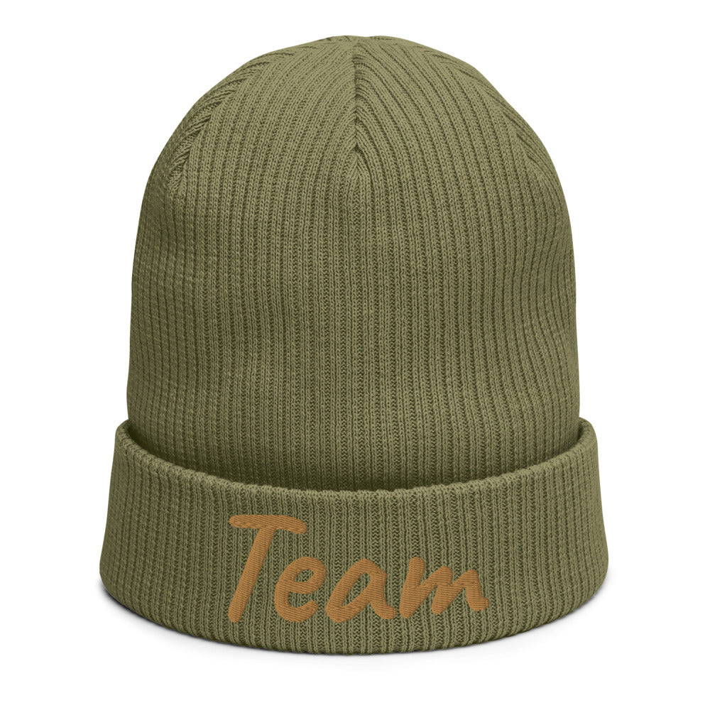 Team In Celluloid Embroidery on Organic Beanie