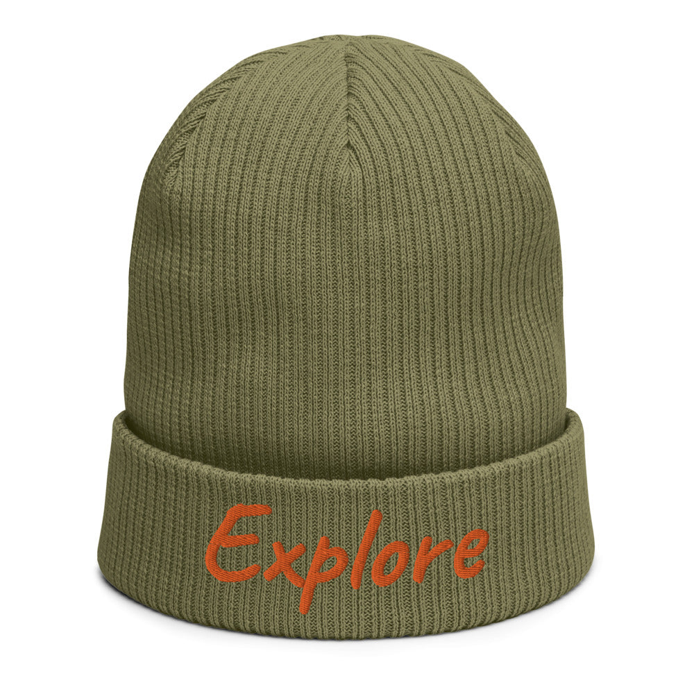 Explore In Amber Embroidery on Organic Beanie