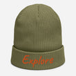 Explore In Amber Embroidery on Organic Beanie