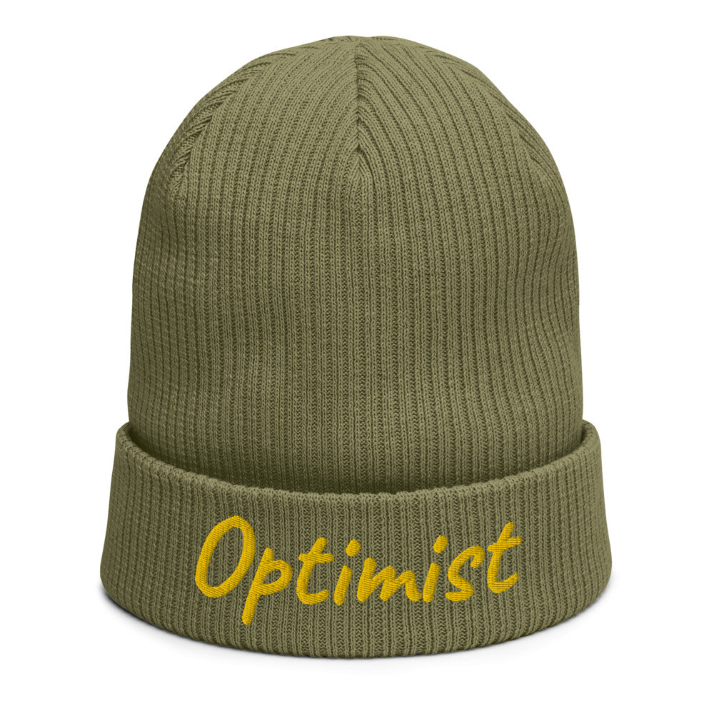 Optimist In Gold Embroidery on Organic Beanie