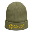 Optimist In Gold Embroidery on Organic Beanie