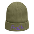 Truth In Amethyst Embroidery on Organic Beanie