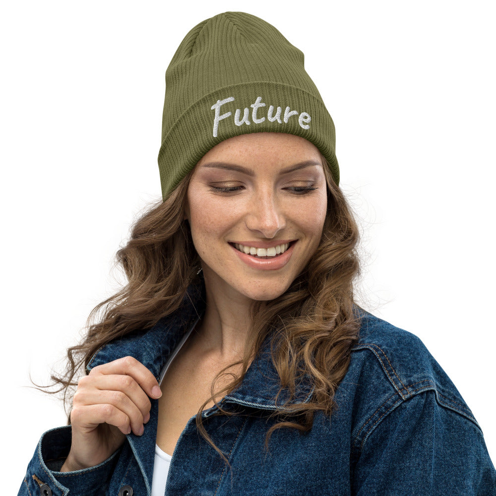 Future In Pearl Embroidery on Organic Beanie