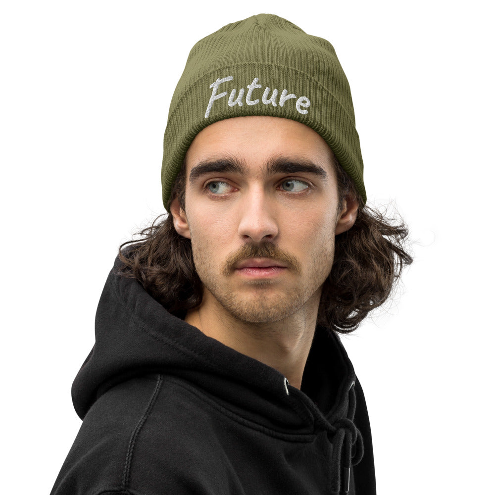 Future In Pearl Embroidery on Organic Beanie