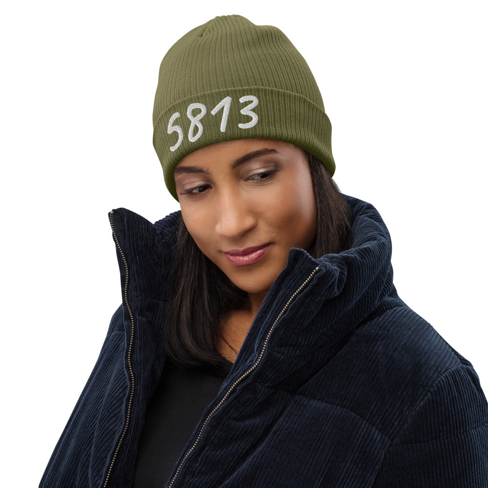 5813 In Pearl Embroidery on Organic Beanie