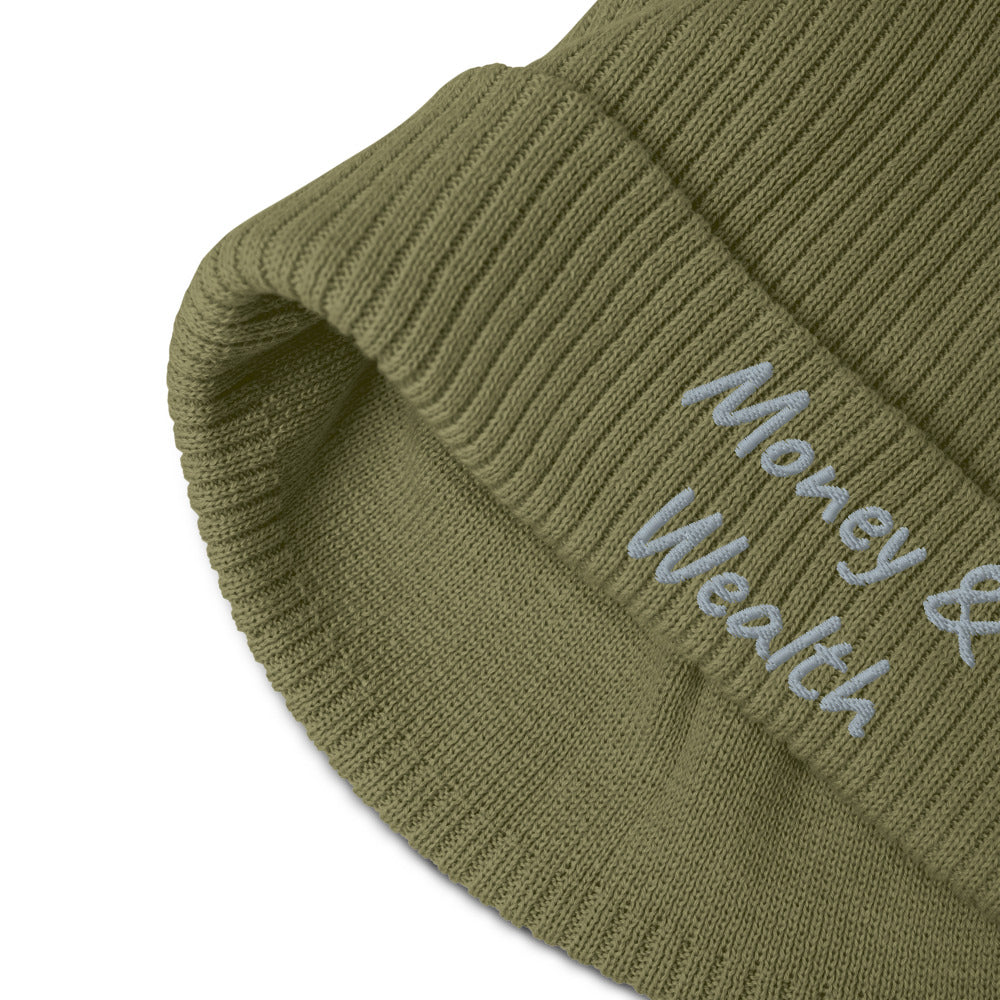 Money & Wealth In Silver Embroidery on Organic Beanie