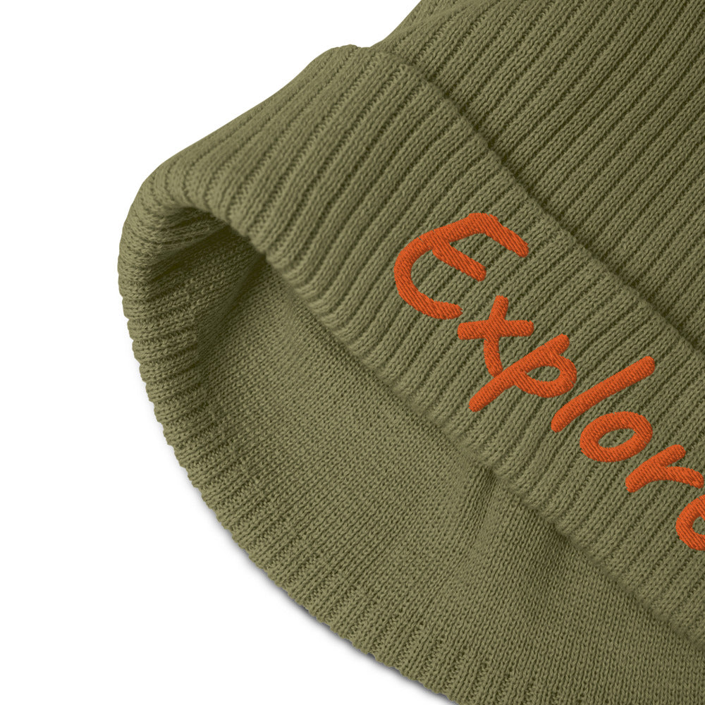 Explore In Amber Embroidery on Organic Beanie