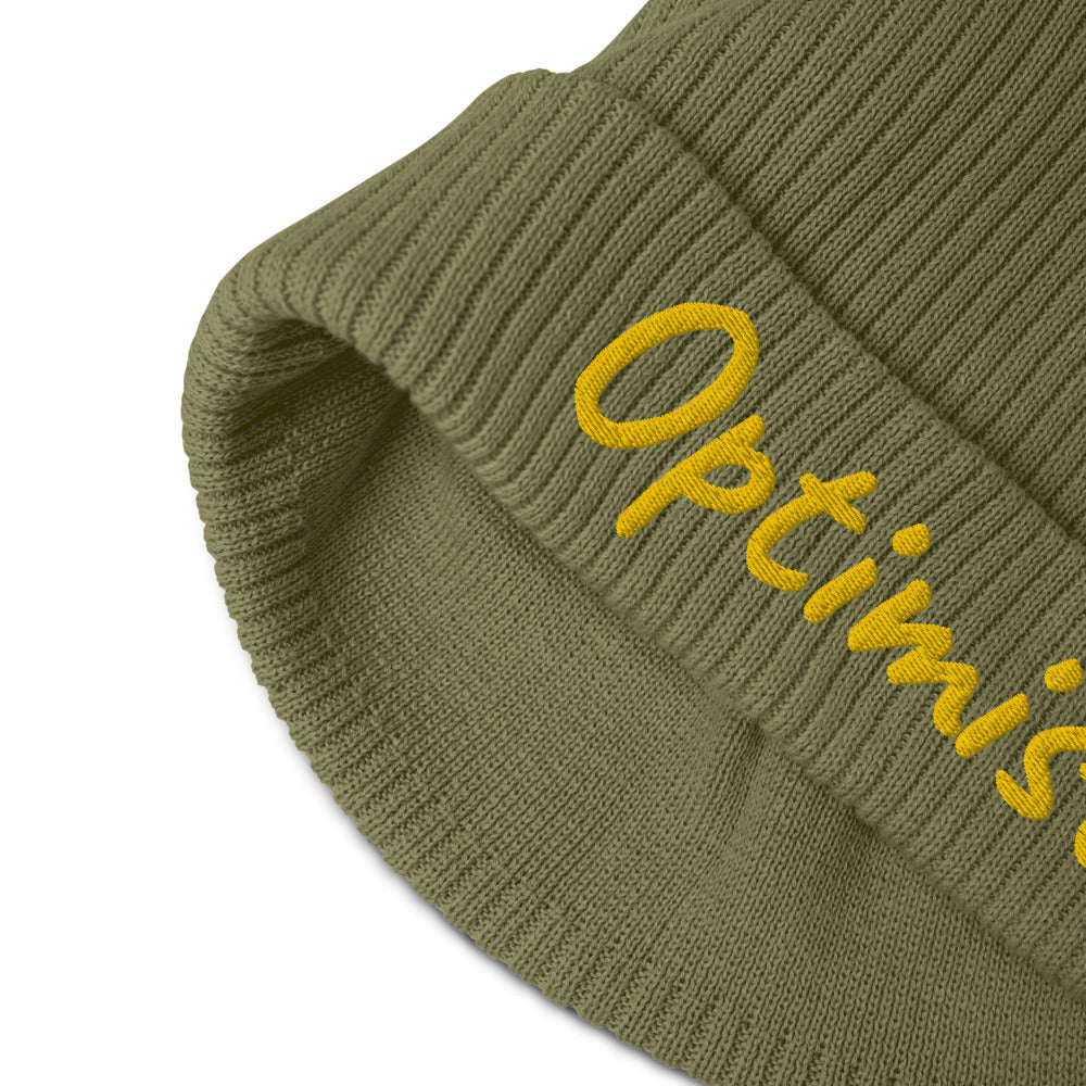 Optimist In Gold Embroidery on Organic Beanie