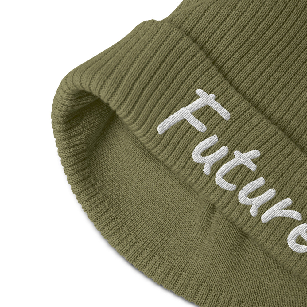 Future In Pearl Embroidery on Organic Beanie