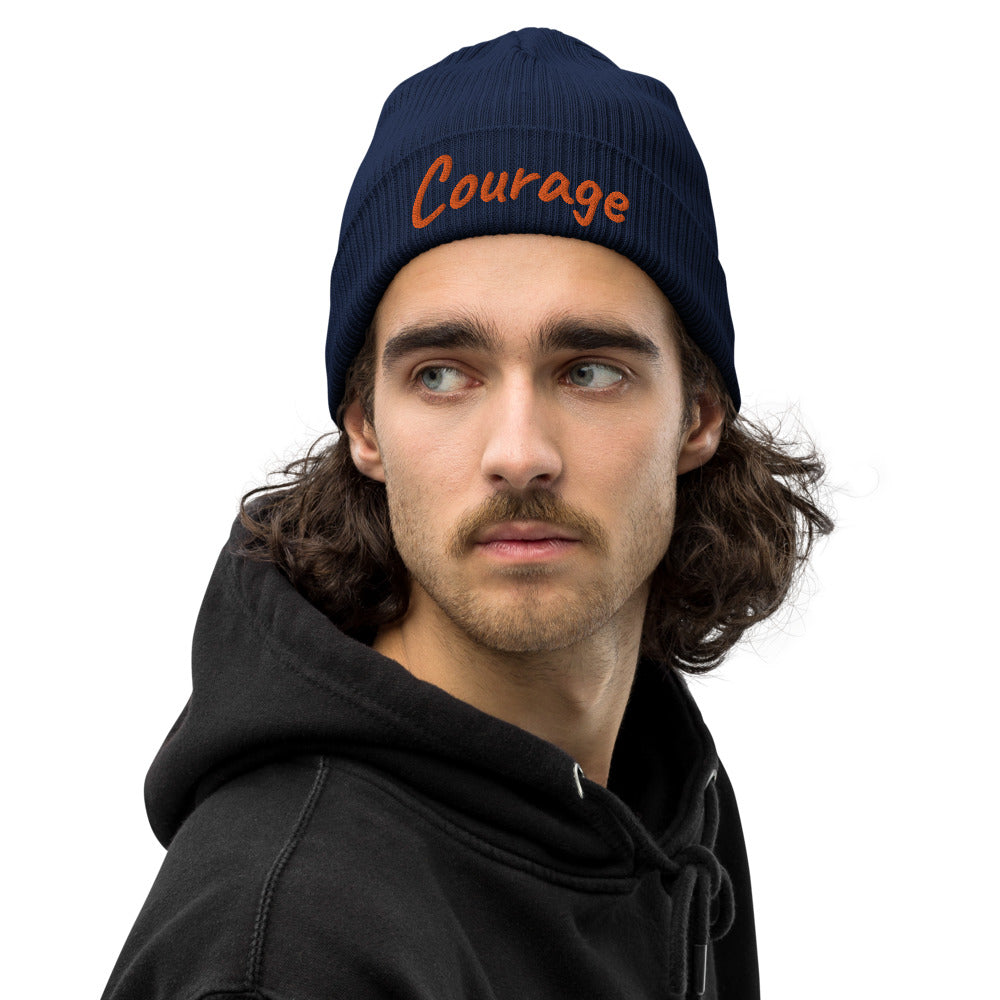 Courage In Amber Embroidery on Organic Beanie