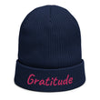 Gratitude In Star Rose Quartz Embroidery on Organic Beanie