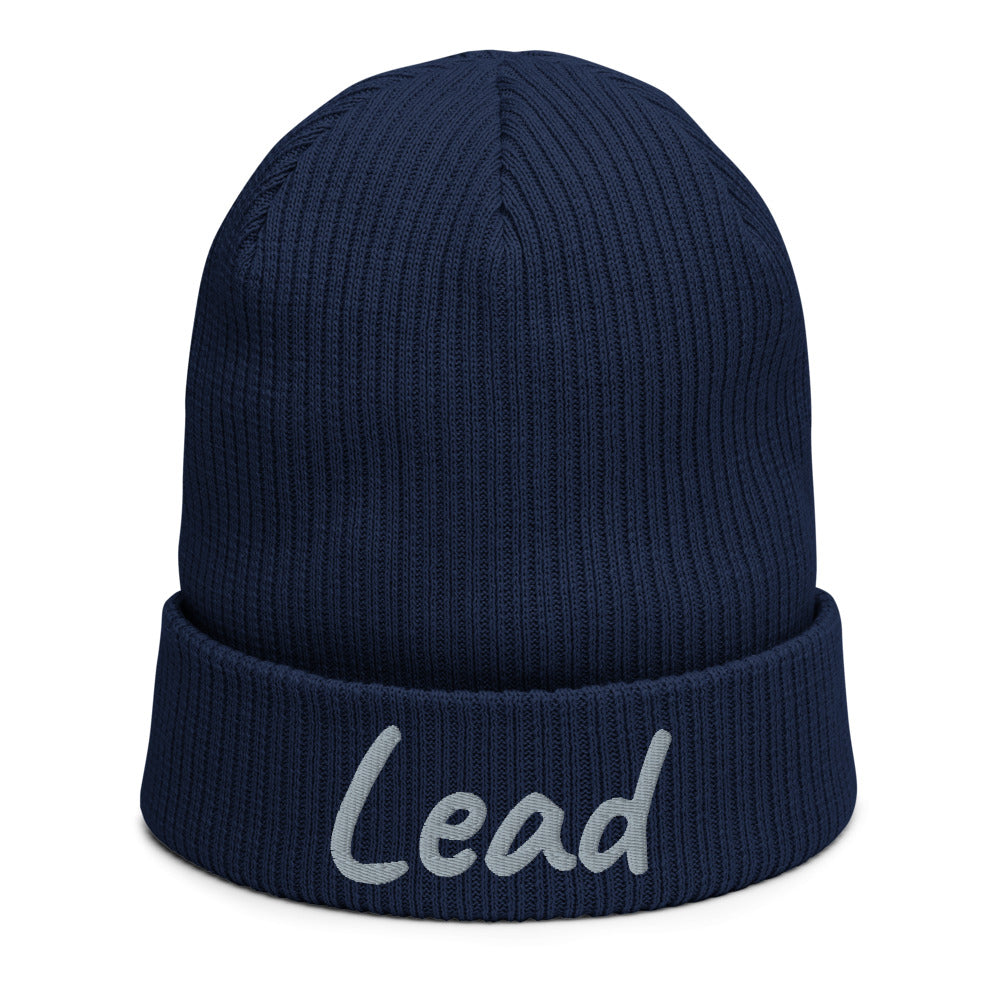 Lead In Silver Embroidery on Organic Beanie