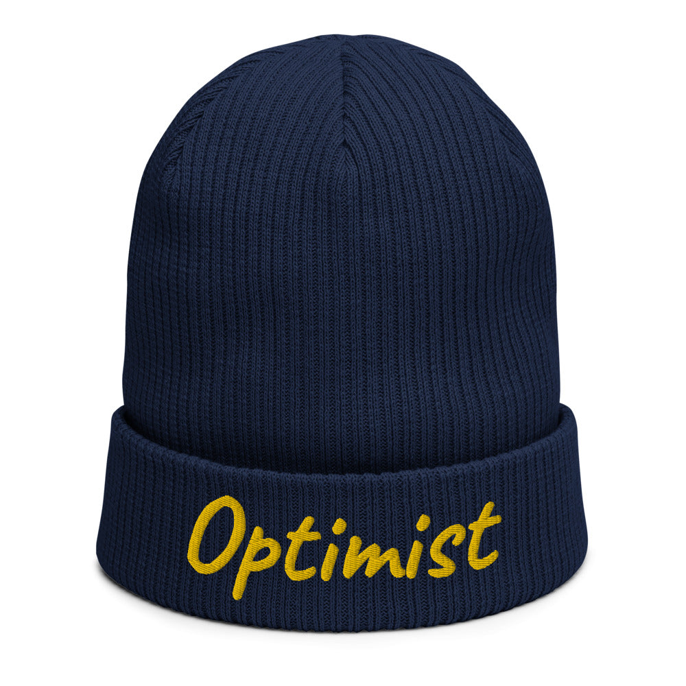 Optimist In Gold Embroidery on Organic Beanie