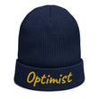 Optimist In Gold Embroidery on Organic Beanie