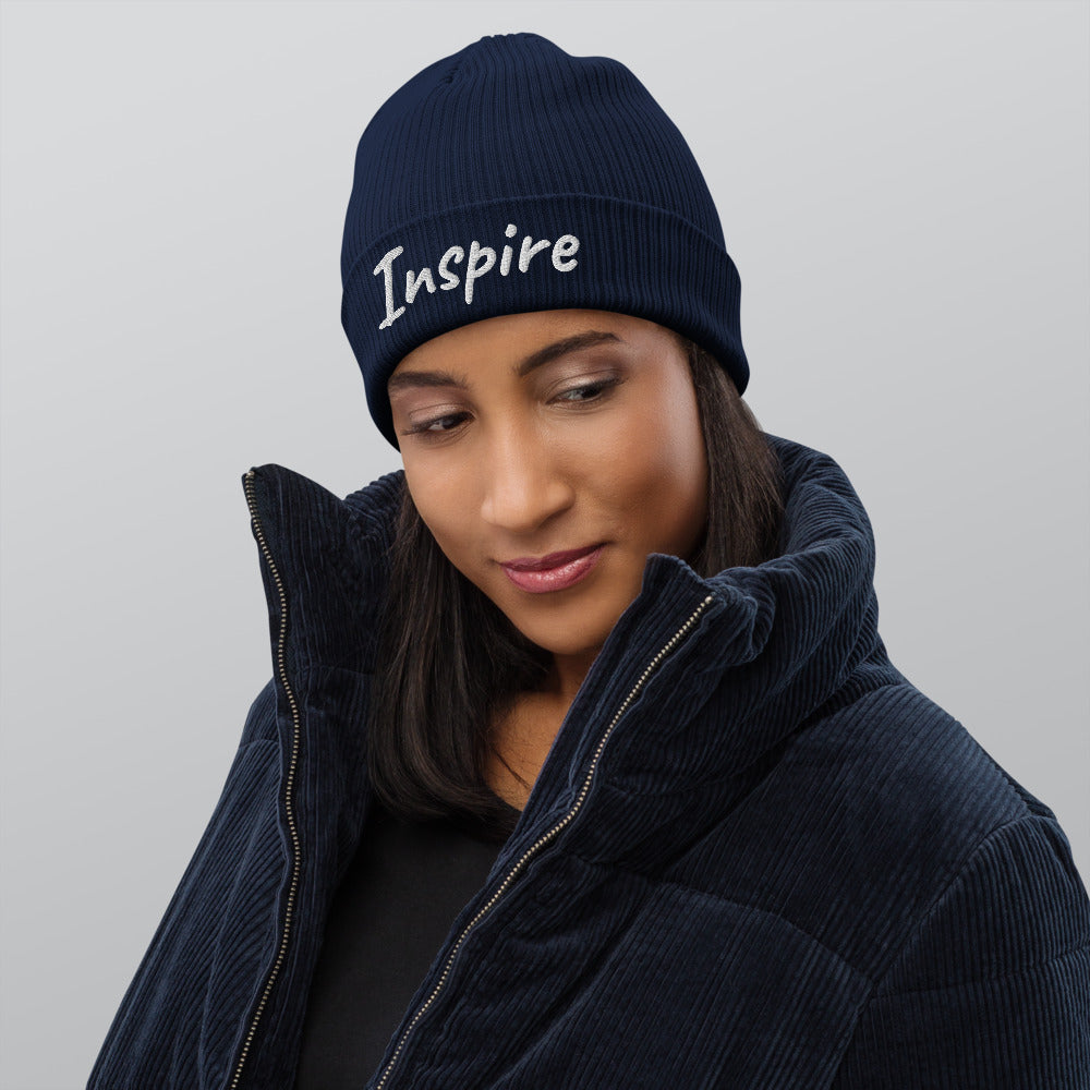 Inspire In Diamond Embroidery on Organic Beanie