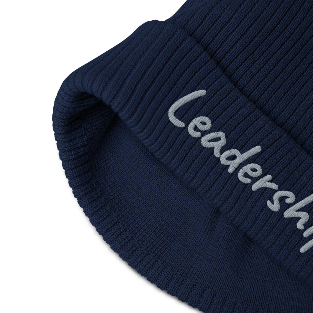 Leadership In Silver Embroidery on Organic Beanie