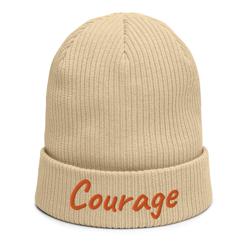 Courage In Amber Embroidery on Organic Beanie