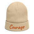 Courage In Amber Embroidery on Organic Beanie