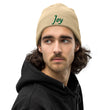 Joy In Emerald Embroidery on Organic Beanie