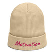 Motivation In Star Rose Quartz Embroidery on Organic Beanie