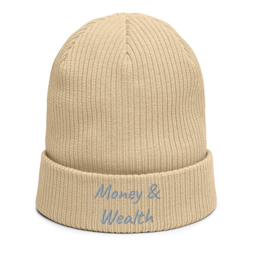 Money & Wealth In Silver Embroidery on Organic Beanie