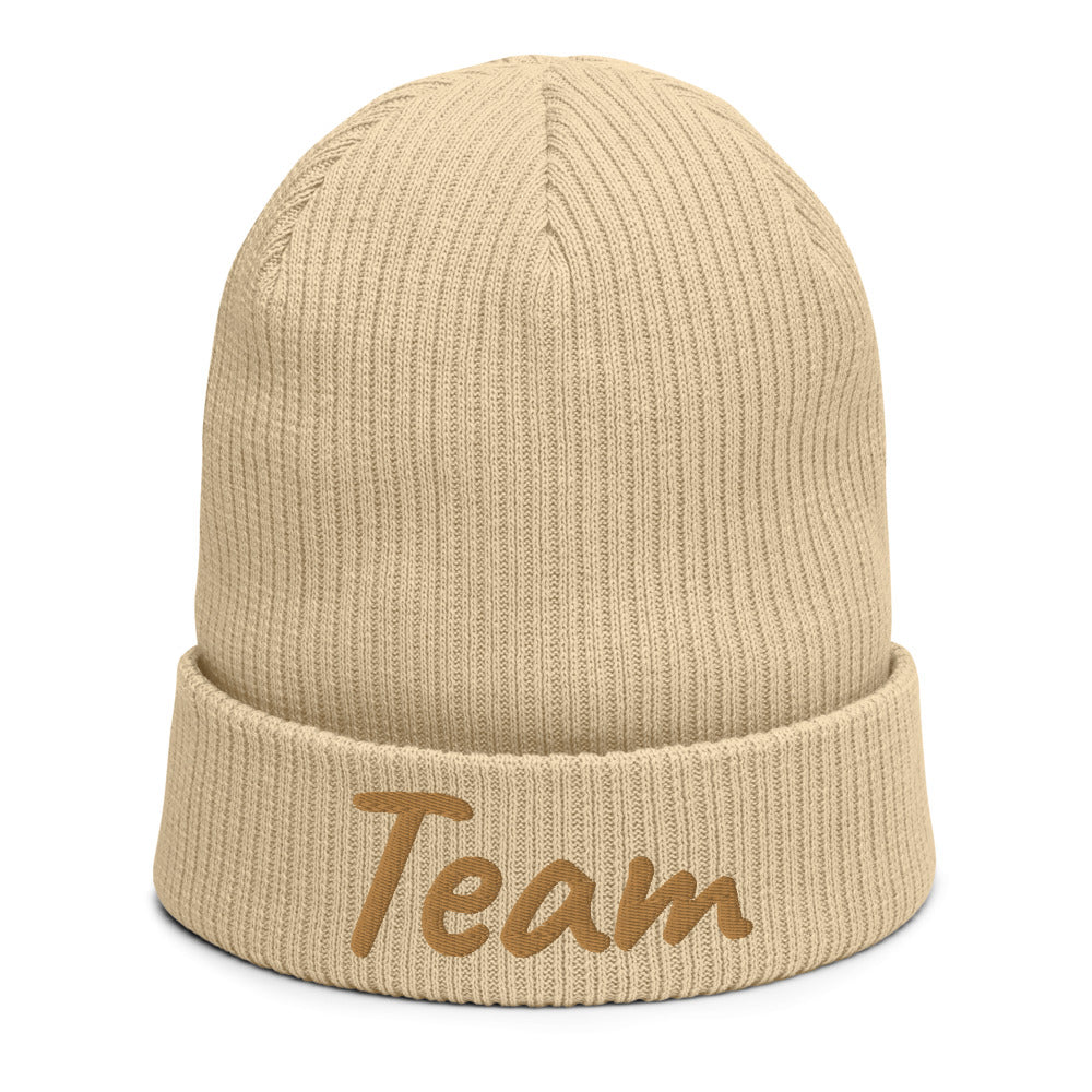 Team In Celluloid Embroidery on Organic Beanie