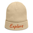 Explore In Amber Embroidery on Organic Beanie