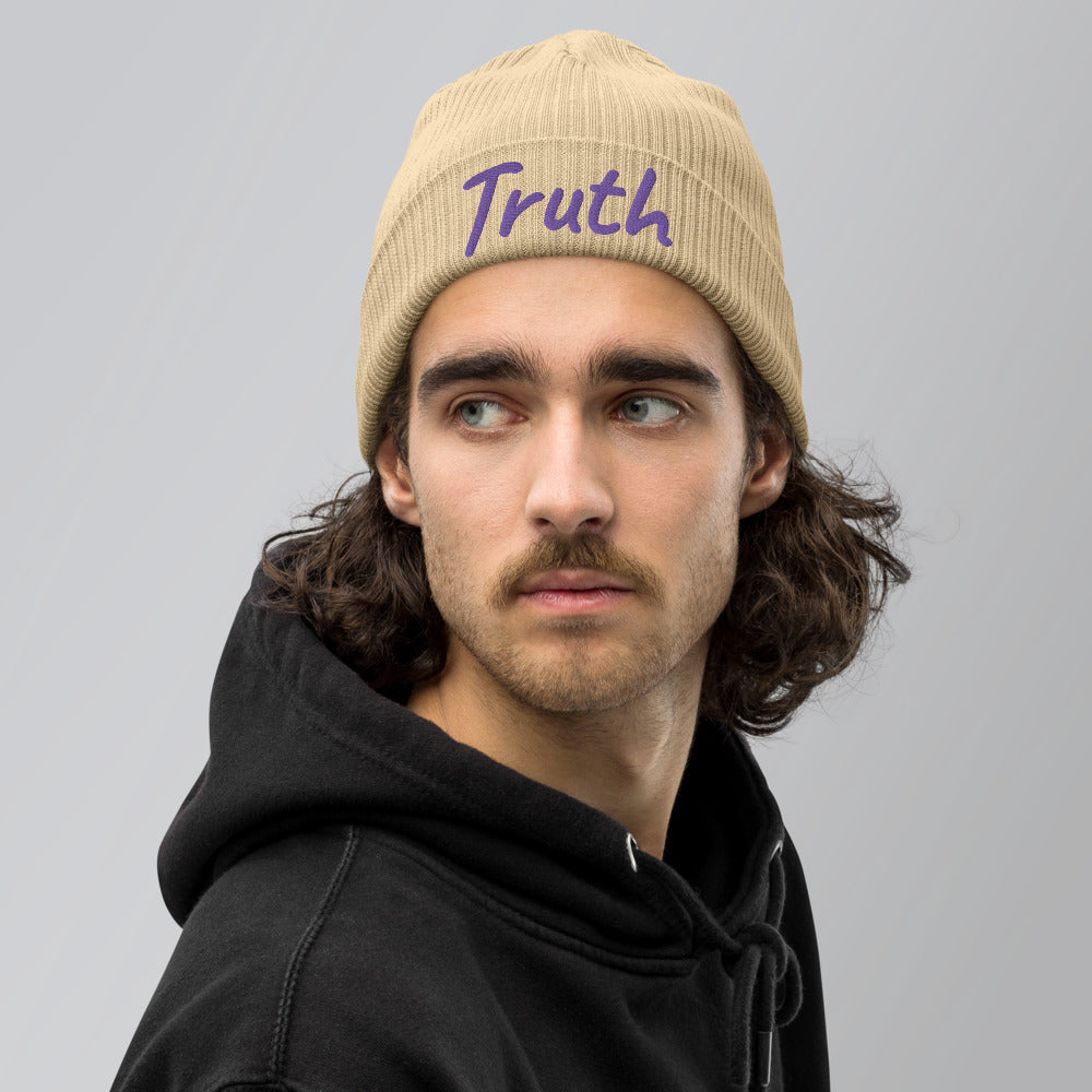 Truth In Amethyst Embroidery on Organic Beanie