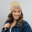 Truth In Amethyst Embroidery on Organic Beanie