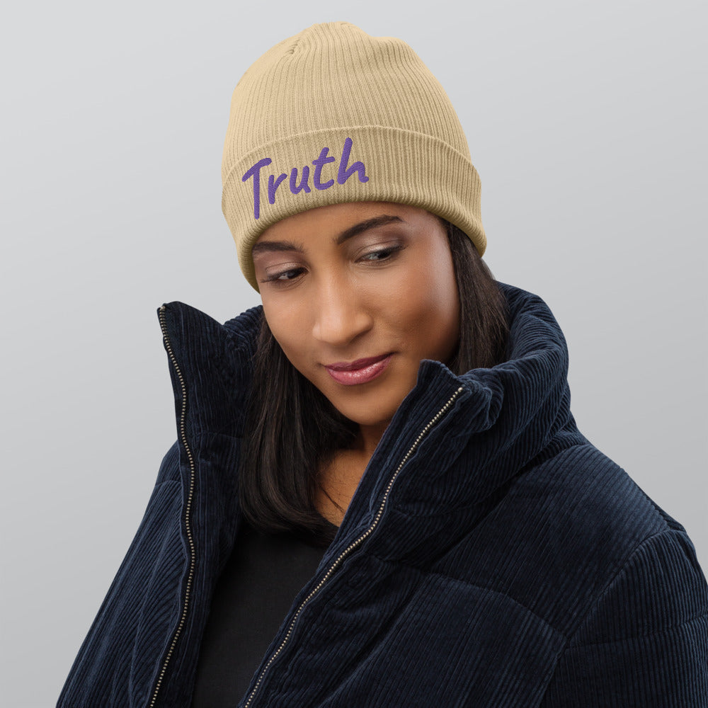 Truth In Amethyst Embroidery on Organic Beanie