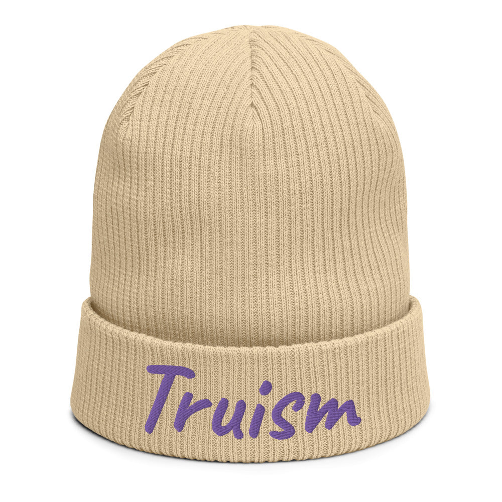 Truism In Amethyst Embroidery on Organic Beanie