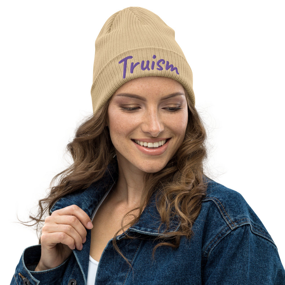 Truism In Amethyst Embroidery on Organic Beanie