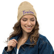 Truism In Amethyst Embroidery on Organic Beanie