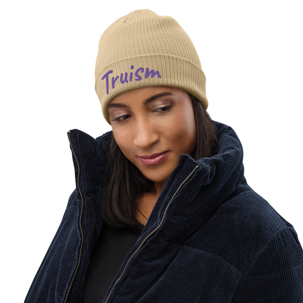 Truism In Amethyst Embroidery on Organic Beanie